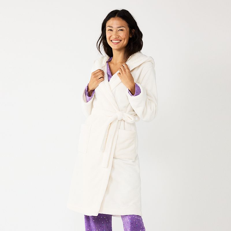 Womens Sonoma Goods For Life Hooded Plush Long Robe, Size: XL, Natural