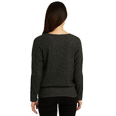 Women's AB Studio Ruched Hem Button Long Sleeve Top