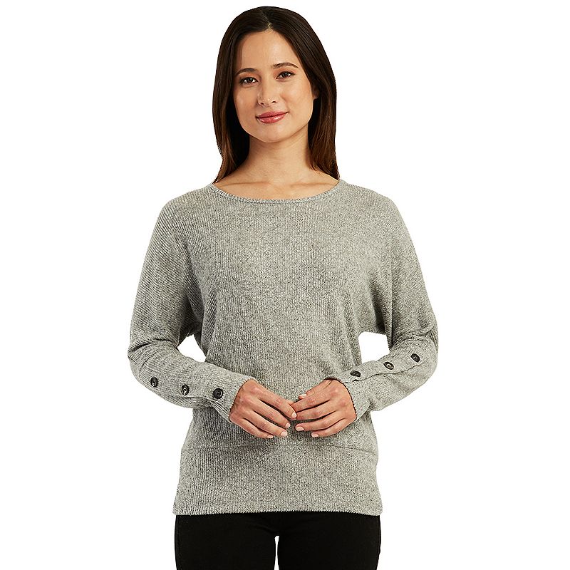 Womens AB Studio Ruched Hem Button Long Sleeve Top, Size: XS, Light Grey