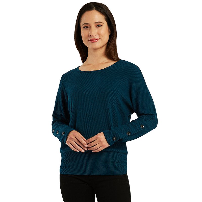 Womens AB Studio Ruched Hem Button Long Sleeve Top, Size: XS, Brt Blue