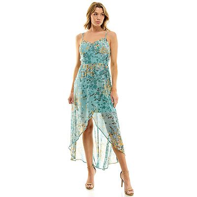 knee length dresses for ladies MissJophiel Halter V Neck Floral Chiffon Midi Dress Pink Floral Print / Above Knee / US16