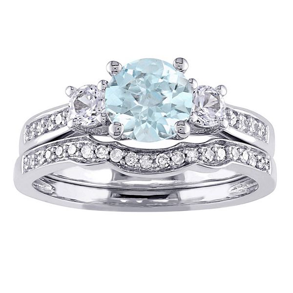 Stella Grace 10k White Gold Aquamarine, Lab-Created White Sapphire & 1/ ...