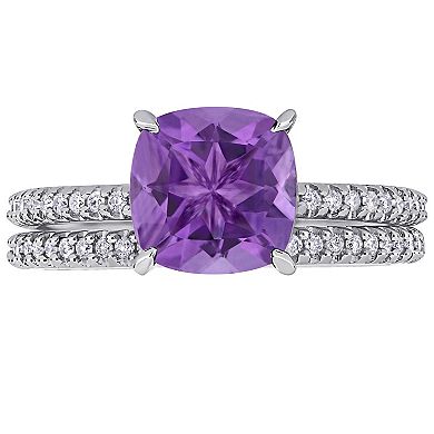 Stella Grace 14k White Gold Amethyst & 1/4 Carat. T.W. Diamond Engagement Ring Set