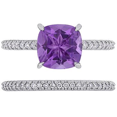 Stella Grace 14k White Gold Amethyst & 1/4 Carat. T.W. Diamond Engagement Ring Set