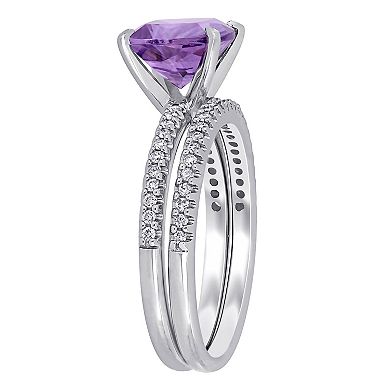 Stella Grace 14k White Gold Amethyst & 1/4 Carat. T.W. Diamond Engagement Ring Set