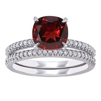 Stella Grace 14k White Gold Garnet & 1/4 Carat T.W. Diamond Engagement Ring Set