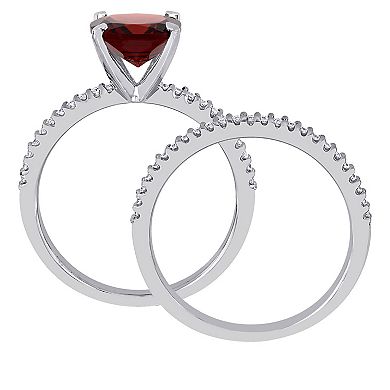 Stella Grace 14k White Gold Garnet & 1/4 Carat T.W. Diamond Engagement Ring Set