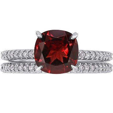 Stella Grace 14k White Gold Garnet & 1/4 Carat T.W. Diamond Engagement Ring Set