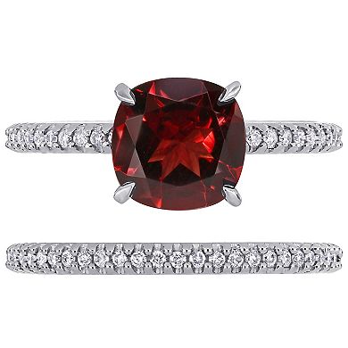 Stella Grace 14k White Gold Garnet & 1/4 Carat T.W. Diamond Engagement Ring Set
