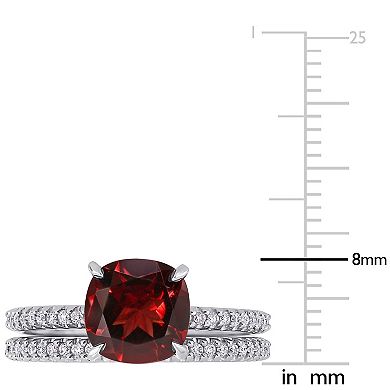 Stella Grace 14k White Gold Garnet & 1/4 Carat T.W. Diamond Engagement Ring Set