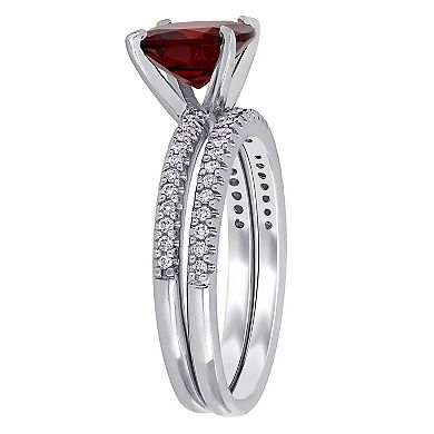Stella Grace 14k White Gold Garnet & 1/4 Carat T.W. Diamond Engagement Ring Set