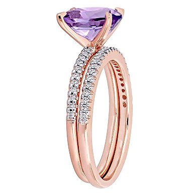 Stella Grace 14k Rose Gold Oval Amethyst & 1/4 Carat T.W. Diamond Engagement Ring Set
