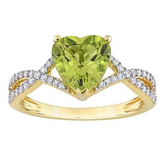 Stella Grace 14k Gold Peridot & 1/5 Carat T.W. Diamond Infinity Heart Engagement Ring