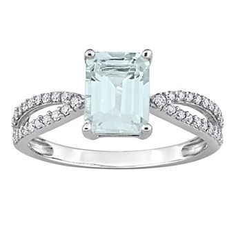 Stella Grace 14k White Gold Aquamarine & 1/5 Carat T.W. Diamond Crossover Engagement Ring