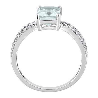 Stella Grace 14k White Gold Aquamarine & 1/5 Carat T.W. Diamond Crossover Engagement Ring