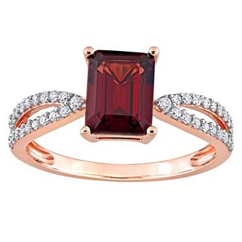 Stella Grace 14k Rose Gold Garnet & 1/5 Carat T.W. Diamond Crossover Engagement Ring