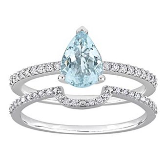 Stella Grace 14k White Gold Aquamarine & 1/4 Carat T.W. Diamond Engagement Ring Set