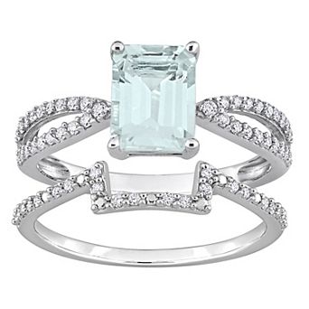 Stella Grace 14k White Gold Aquamarine & 1/3 Carat T.W. Diamond Split Shank Engagement Ring Set
