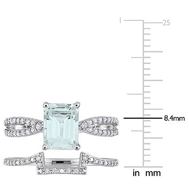 Stella Grace 14k White Gold Aquamarine & 1/3 Carat T.W. Diamond Split Shank Engagement Ring Set