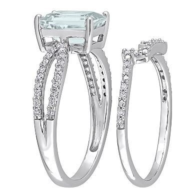 Stella Grace 14k White Gold Aquamarine & 1/3 Carat T.W. Diamond Split Shank Engagement Ring Set