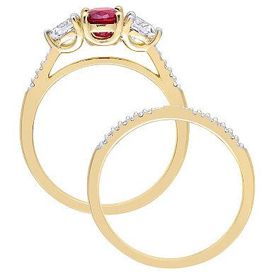Stella Grace 10k Gold Lab-Created Ruby, Lab-Created White Sapphire & 1/10 Carat T.W. Diamond Engagement Ring Set