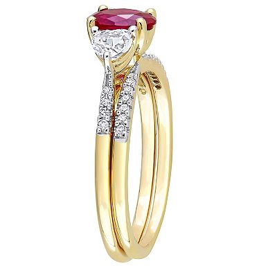 Stella Grace 10k Gold Lab-Created Ruby, Lab-Created White Sapphire & 1/10 Carat T.W. Diamond Engagement Ring Set