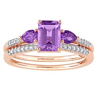 Stella Grace 10k Rose Gold Rose de France Amethyst, African Amethyst & 1/10 Carat T.W. Diamond Engagement Ring Set