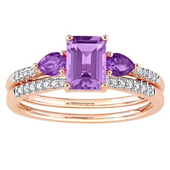 Stella Grace 10k Rose Gold Rose de France Amethyst, African Amethyst & 1/10 Carat T.W. Diamond Engagement Ring Set