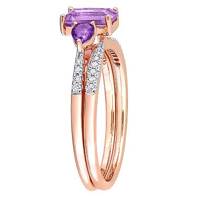 Stella Grace 10k Rose Gold Rose de France, African Amethyst & 1/10 Carat T.W. Diamond Engagement Ring Set