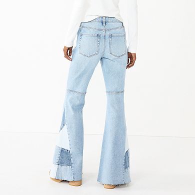 Juniors' SO® Low-Rise Patchwork Extreme Flare Jeans