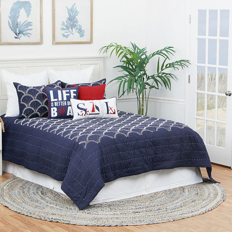 C&F Home Scallop Quilt Set with Shams, Blue, Full/Queen