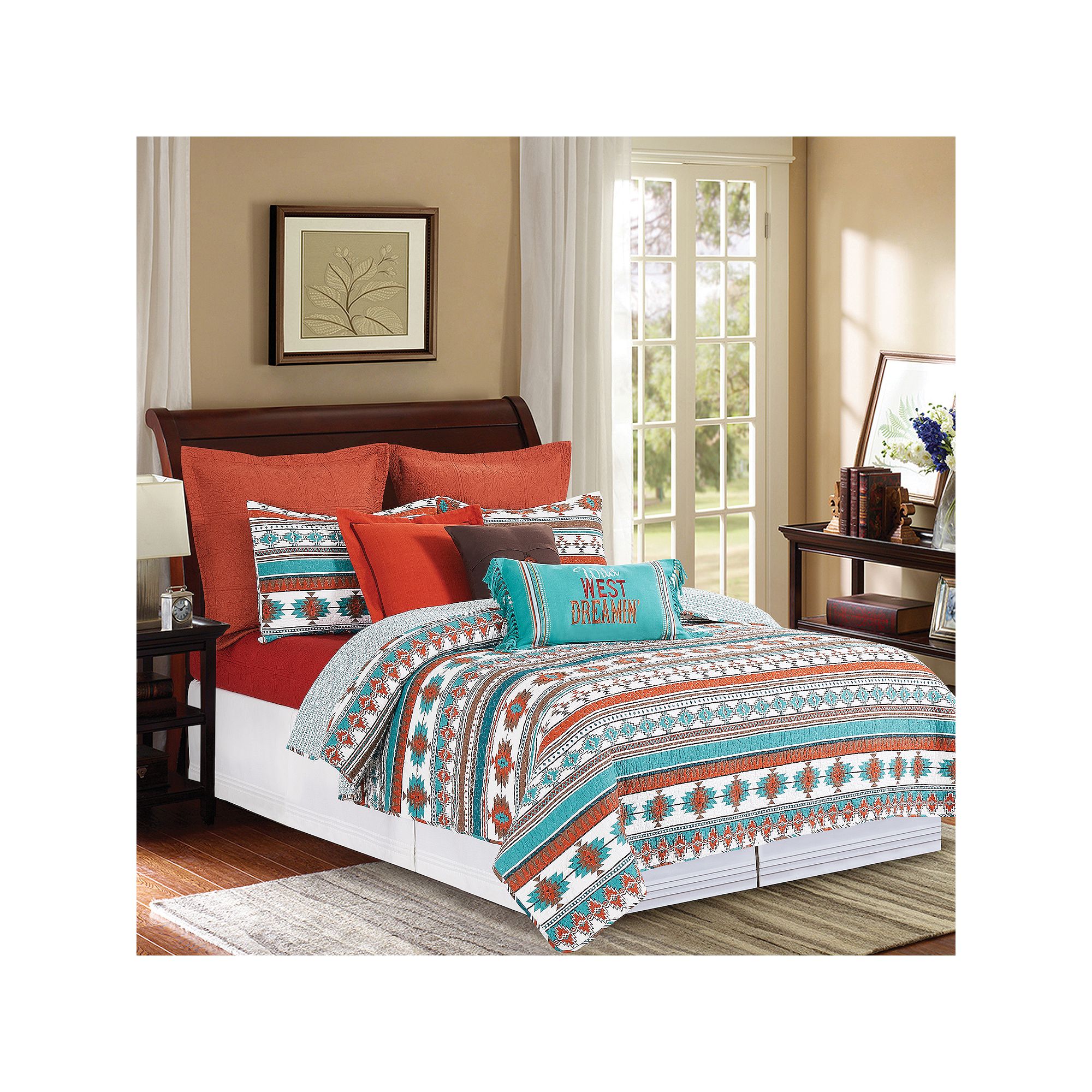 C&F Home Aqua Valley 3-Piece Quilt Set with Shams, Orange