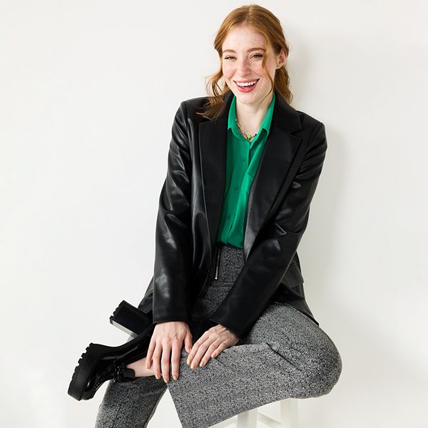 Juniors SO Oversized Faux Leather Blazer