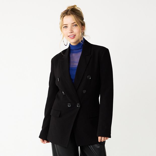 Juniors' SO® Double Breasted Twill Blazer