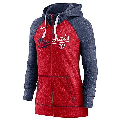 Women's Nike Red/Navy Washington Nationals Split Wordmark Gym Vintage Raglan Full-Zip Hoodie