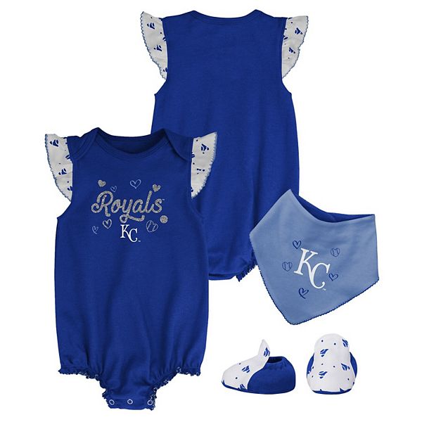 Girls Newborn & Infant Royal Kansas City Royals Three-Piece Bodysuit Bib &  Bootie Set