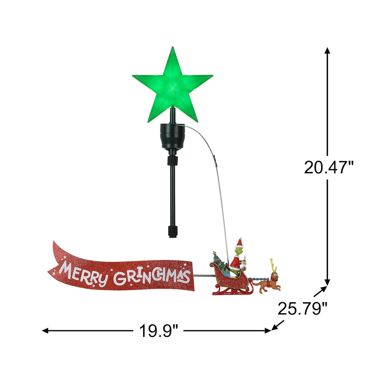 Mr Christmas Dr. Seuss' The Grinch "Merry Grinchmas" Sleigh Christmas Tree Topper - Thumbnail 2