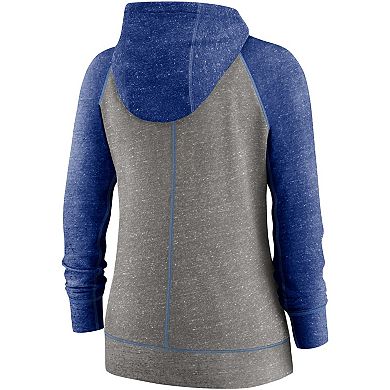 Women's Nike Heathered Charcoal/Royal Kansas City Royals Split Wordmark Gym Vintage Raglan Full-Zip Hoodie