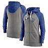 Women's Nike Heathered Charcoal/Royal Toronto Blue Jays Split Wordmark Gym Vintage Raglan Full-Zip Hoodie
