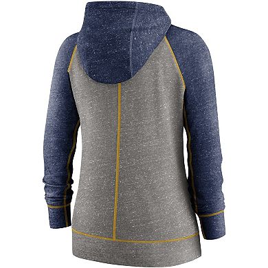 Women's Nike Heathered Charcoal/Navy Milwaukee Brewers Split Wordmark Gym Vintage Raglan Full-Zip Hoodie