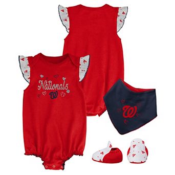 Girls Newborn & Infant Red Washington Nationals Three-Piece Bodysuit Bib & Bootie Set