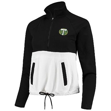 Women's Antigua Black/White Portland Timbers Harbor Raglan Half-Zip Jacket