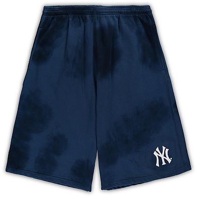 Men's Navy New York Yankees Big & Tall Tye Dye Fleece Shorts
