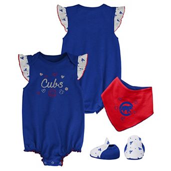 Girls Newborn & Infant Royal Chicago Cubs Three-Piece Bodysuit Bib & Bootie Set