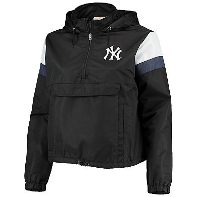Women's Black/Navy New York Yankees Plus Size Anorak Quarter-Zip Hoodie