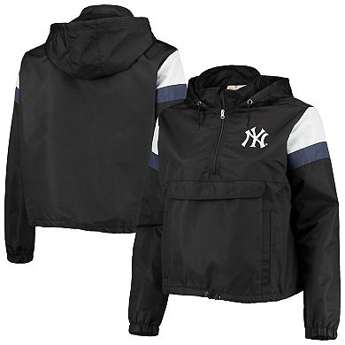 Women's Black/Navy New York Yankees Plus Size Anorak Quarter-Zip Hoodie