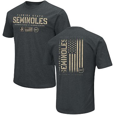 Men's Colosseum Heathered Black Florida State Seminoles OHT Military Appreciation Flag 2.0 T-Shirt