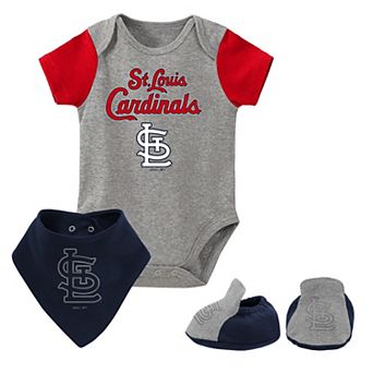 Newborn & Infant Heathered Gray St. Louis Cardinals Three-Piece Bodysuit Bib & Bootie Set