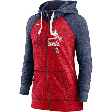 Women's Nike Heather Red/Heather Navy St. Louis Cardinals Split Wordmark Gym Vintage Raglan Lightweight Full-Zip Hoodie