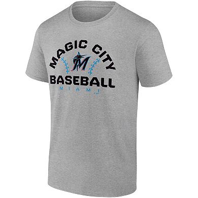 Men's Fanatics Branded Heathered Gray Miami Marlins Iconic Go for Two T-Shirt